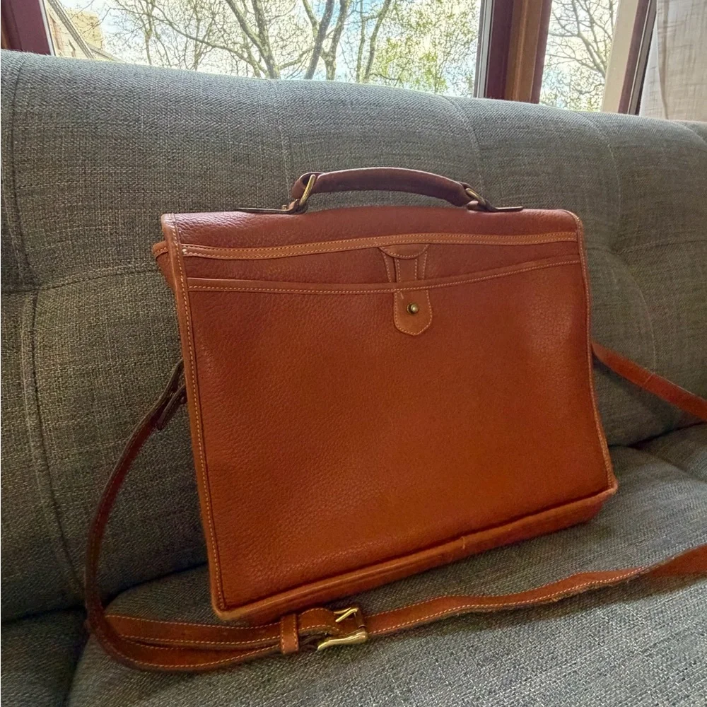 Dooney & Bourke Tan/Brown Leather Briefcase with Shoulder Strap